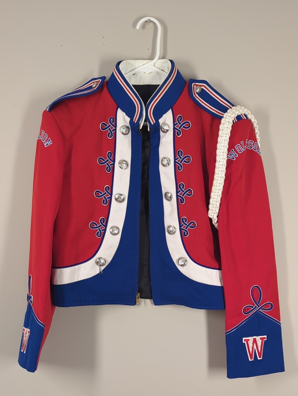Vintage Band Mans Wolfson Marching Band Jacket Military Red Blue USA